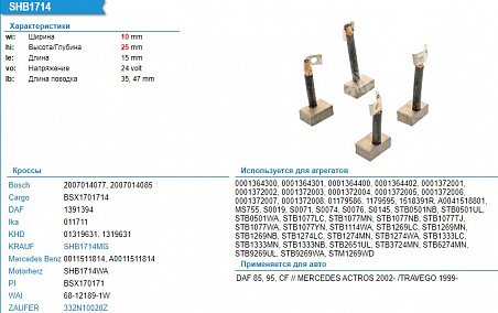 Щеточные узлы стартера SHB1714MG